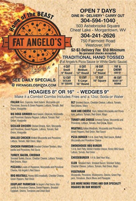 Fat Angelos - Connellsville. . Fat angelos washington menu